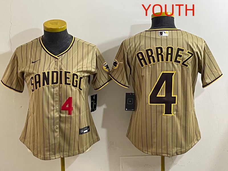 Youth San Diego Padres #4 Arraez Brown Stripe Game 2025 Nike MLB Jersey style 2->youth mlb jersey->Youth Jersey